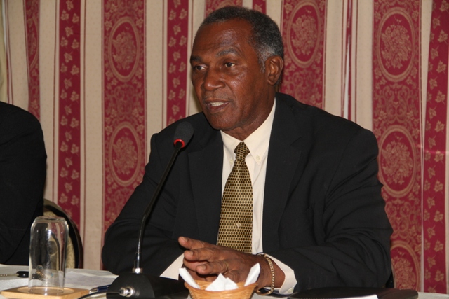 Premier of Nevis in the Nevis Island Administration, Hon. Vance Amory speaking at a joint town hall meeting organised by the Nevis Island Administration and the High Command of the Nevis Division of the Royal St. Christopher and Nevis Police Force on March 13, 2014 at the Red Cross Building